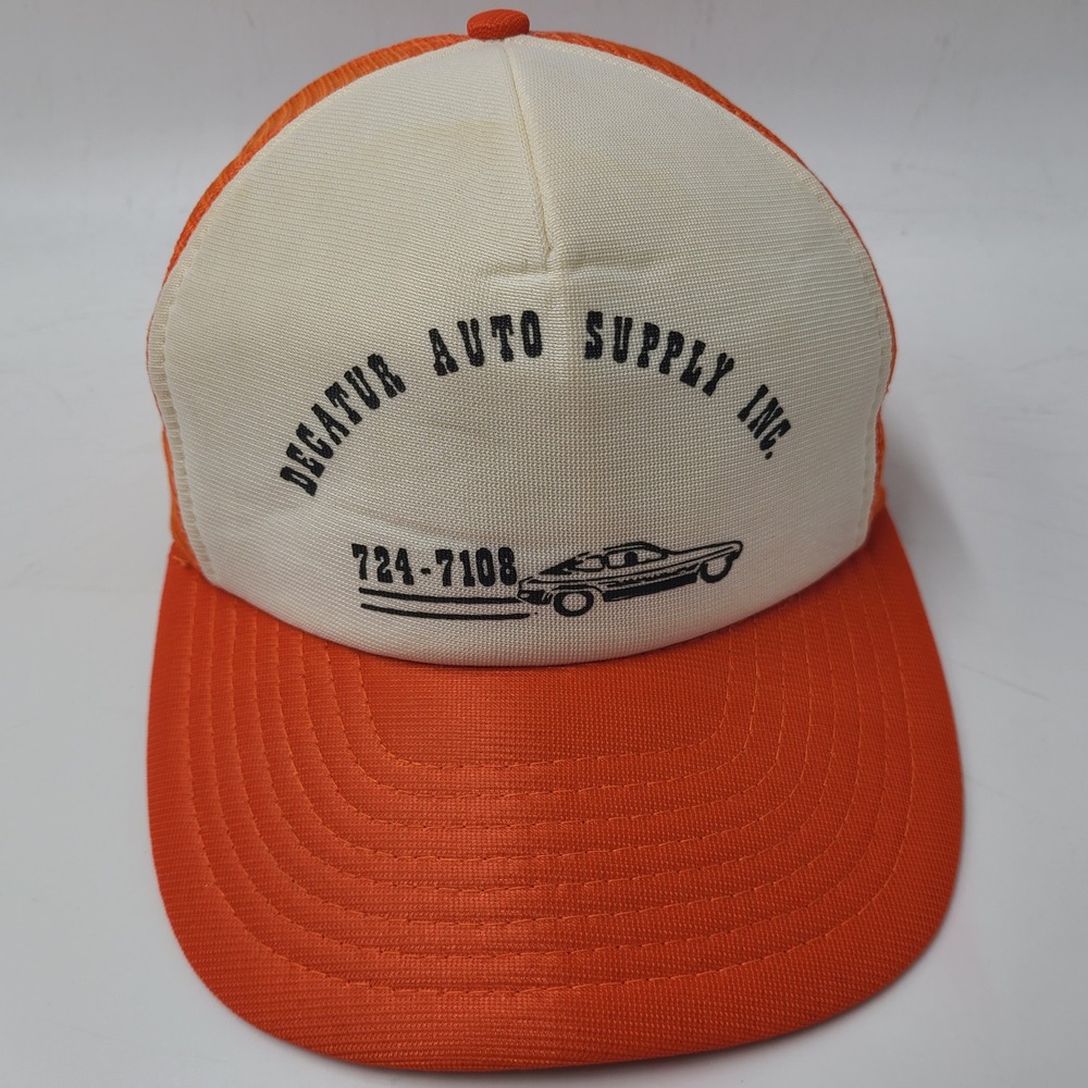 Vintage Decatur Auto Supply Hat Snapback (Fits Small) Trucker Mesh AJD Orange IL